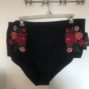 Floral embroidered high waisted bikini bottoms